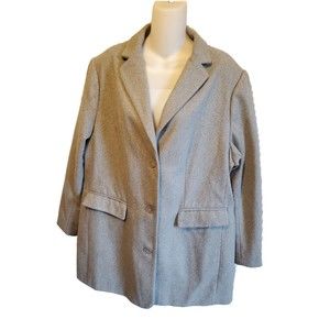 ELLOS Women's Plus Long Boyfriend Wool Blazer Size 22 Light Gray Striped Lining